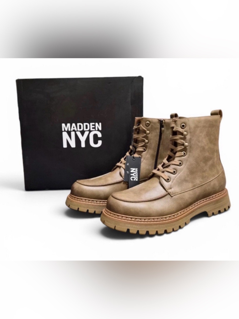 NEW Madden NYC McCoyy Combat Style Taupe Side Zip Lace Up Boots Men’s 12 Casual